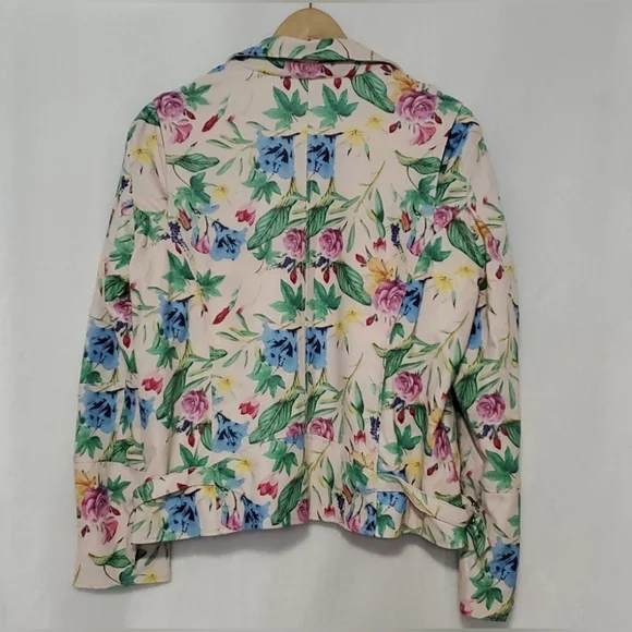 Colleen Lopez Colorful Floral Moto Zipper Jacket Sz- L - Picture 2 of 8